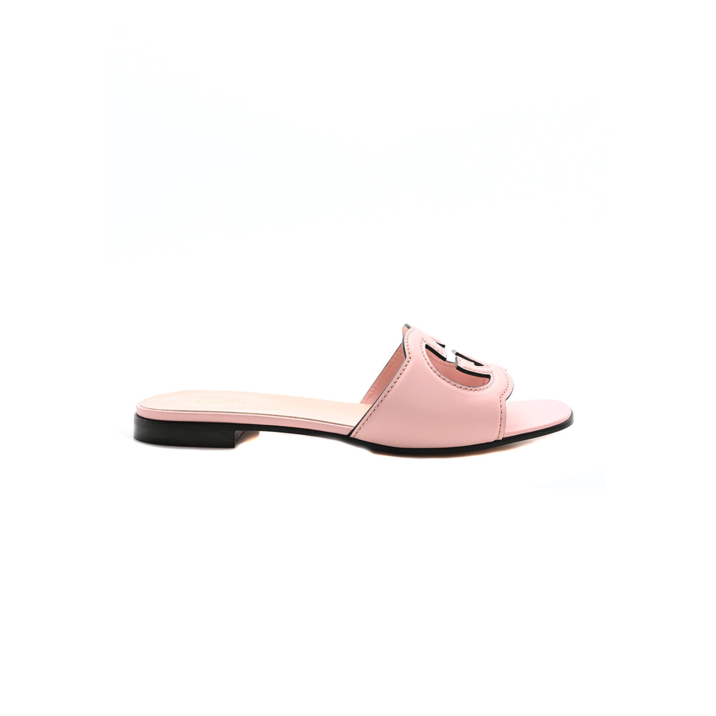 Gvc*1 cosmos softy calfskin interlocking g cut out slide sandals candy cotton